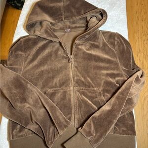 Brandy Melville Brown Velour Zip-Up Hoodie